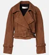 Nour Hammour Hatti Belted Cropped Suede Jacket In Brown
