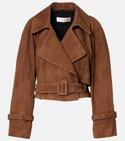 Nour Hammour Hatti Belted Cropped Suede Jacket In Brown