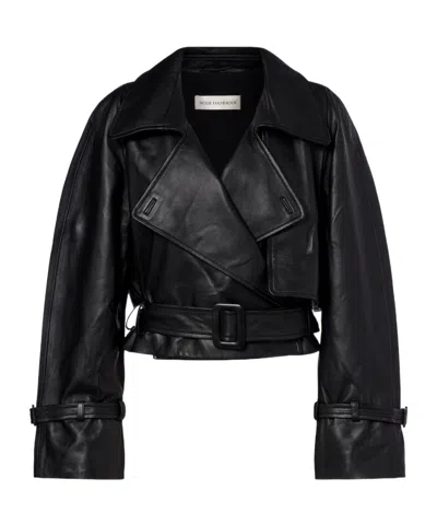 Nour Hammour Hatti Cropped Leather Jacket In Black