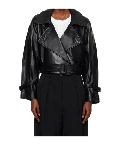 Nour Hammour Hatti Cropped Leather Jacket In Brown