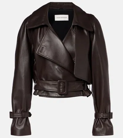 Nour Hammour Hatti Cropped Leather Jacket In Brown