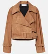 Nour Hammour Hatti Cropped Suede Jacket In Brown