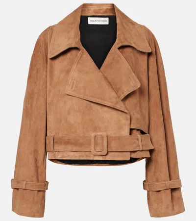 Nour Hammour Hatti Cropped Suede Jacket In Brown