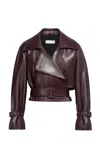 Nour Hammour Hatti Lambskin Leather Cropped Jacket In Burgundy