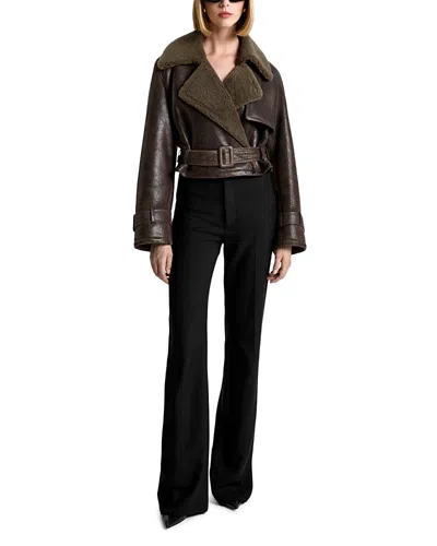 Nour Hammour Hatti Shearling Trimmed Leather Jacket In Syrup
