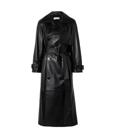 Nour Hammour Henri Belted Leather Trench Coat In Black