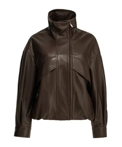 Nour Hammour High-neck Leather Jacket In Brown