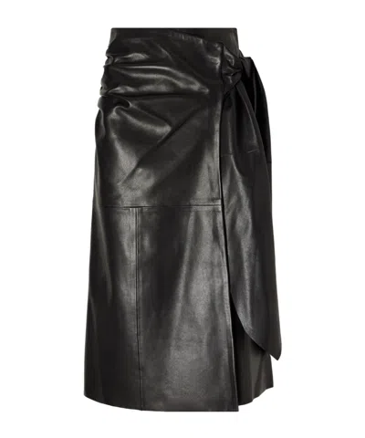 Nour Hammour Viret Knotted Paneled Leather Midi Skirt In Black