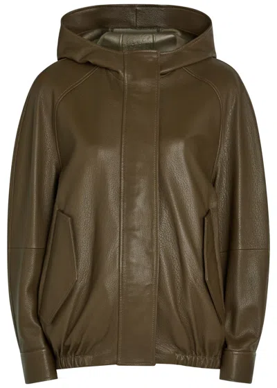 Nour Hammour Hooded Textured-leather Bomber Jacket In Brown