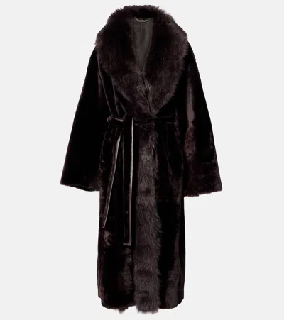 Nour Hammour Isadora Shearling Wrap Coat In Black