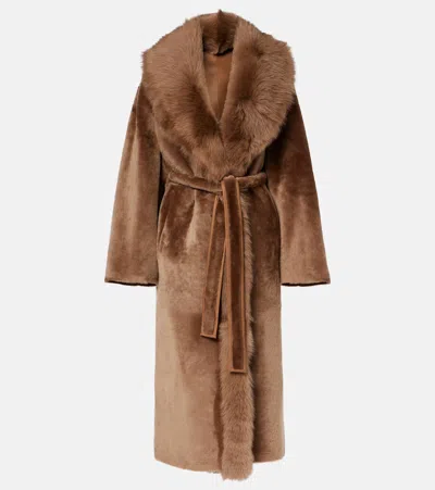 Nour Hammour Isadora Shearling Wrap Coat In Brown