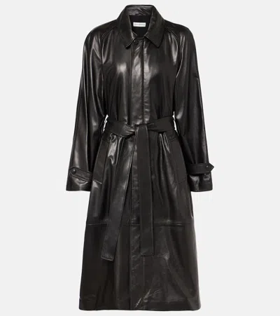 Nour Hammour Isolde Belted Leather Coat In Black