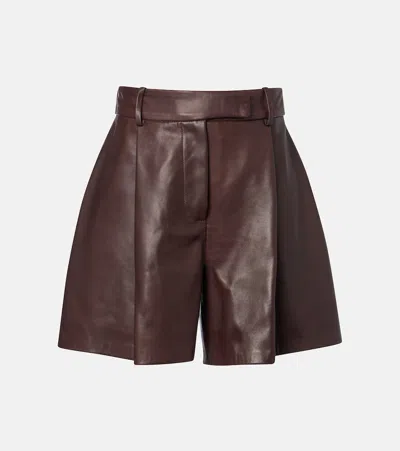 Nour Hammour Jonah Pleated Leather Shorts In Brown