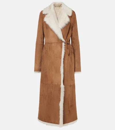 Nour Hammour Joni Shearling-lined Suede Coat In Beige