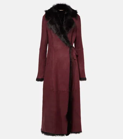 Nour Hammour Joni '90s Shearling-lined Suede Coat In Burgundy