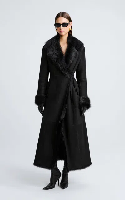 Nour Hammour Joni Lambskin Shearling Coat In Black