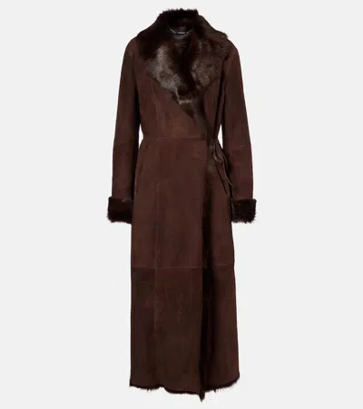 NOUR HAMMOUR JONI SHEARLING-LINED SUEDE WRAP COAT