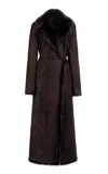 Nour Hammour Joni Shearling-trimmed Suede Coat In Brown