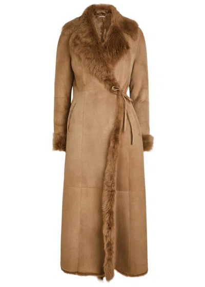 Nour Hammour Joni Suede And Shearling Trench Coat In Brown