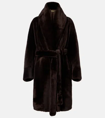 Nour Hammour Juno Shearling Wrap Coat In Black
