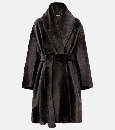 Nour Hammour Juno Shearling Wrap Coat In Brown