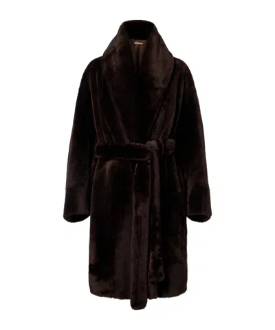 Nour Hammour Juno Shearling Wrap Coat In Brown