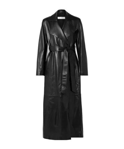 Nour Hammour Kasha Belted Leather Trench Coat In Black