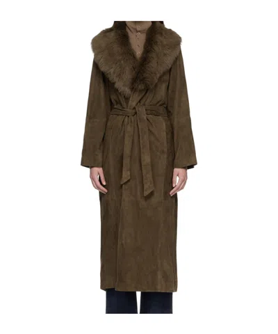 Nour Hammour Khaki Briona Luxurious Suede Coat In Brown
