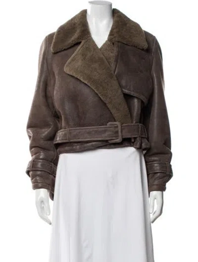 Pre-owned Nour Hammour Lamb Fur Biker Jacket In Brown