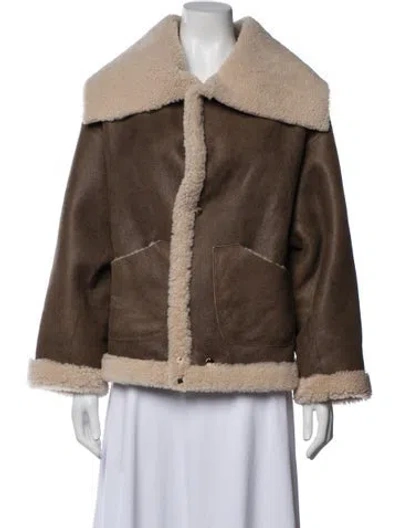 Pre-owned Nour Hammour Lamb Fur Biker Jacket In Brown