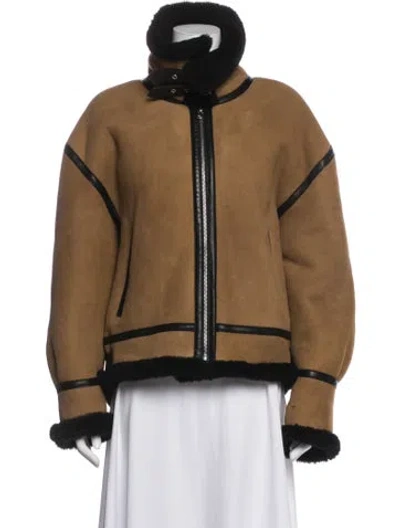 Pre-owned Nour Hammour Lamb Fur Biker Jacket In Brown