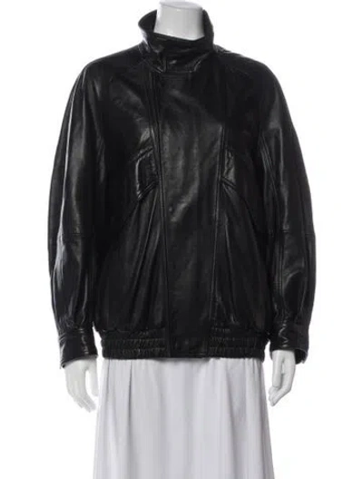Pre-owned Nour Hammour Lamb Leather Biker Jacket In Black