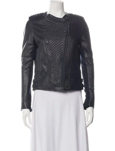 Pre-owned Nour Hammour Lamb Leather Biker Jacket In Black