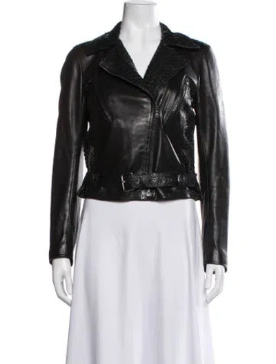 Pre-owned Nour Hammour Lamb Leather Biker Jacket In Black