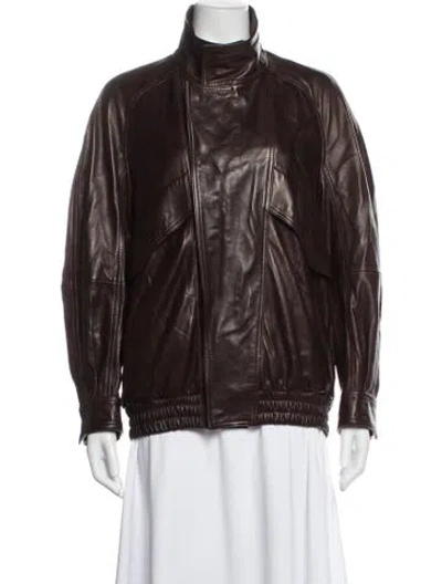 Pre-owned Nour Hammour Lamb Leather Biker Jacket In Brown