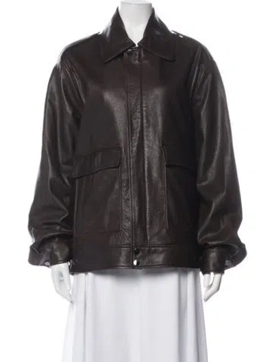 Pre-owned Nour Hammour Lamb Leather Biker Jacket In Brown