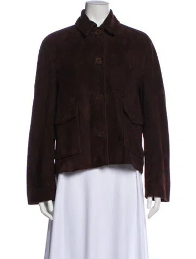 Pre-owned Nour Hammour Lamb Leather Denim Jacket In Brown