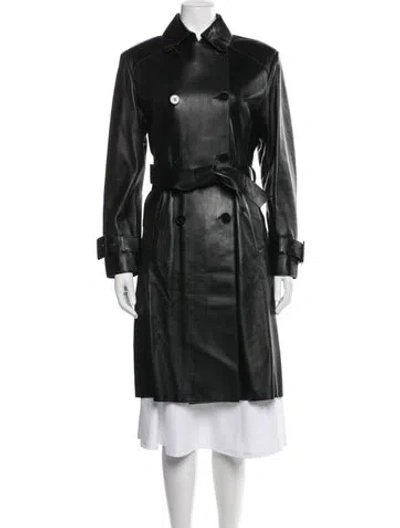 Pre-owned Nour Hammour Lamb Leather Trench Coat In Green