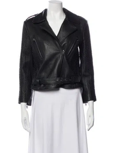 Pre-owned Nour Hammour Lambskin Biker Jacket In Black