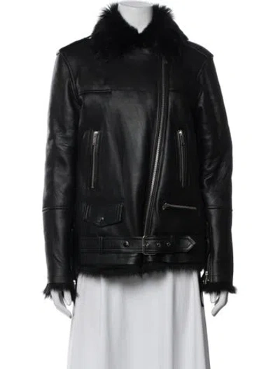 Pre-owned Nour Hammour Lambskin Biker Jacket In Black