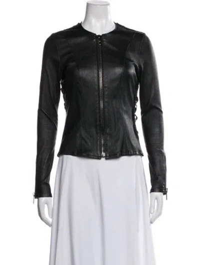Pre-owned Nour Hammour Lambskin Biker Jacket In Black