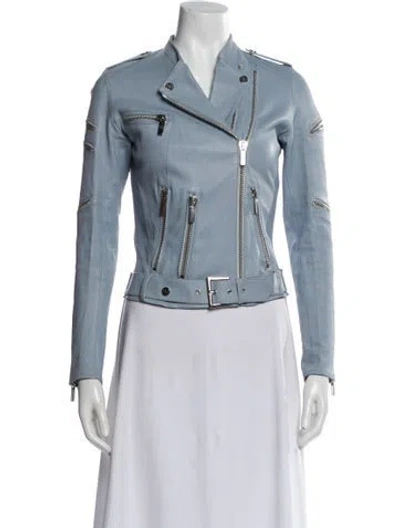 Pre-owned Nour Hammour Lambskin Biker Jacket In Blue