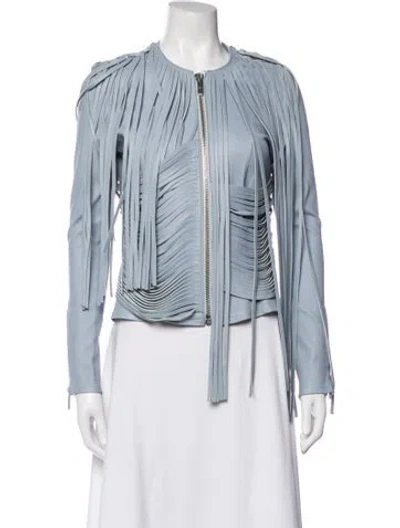Pre-owned Nour Hammour Lambskin Biker Jacket In Blue