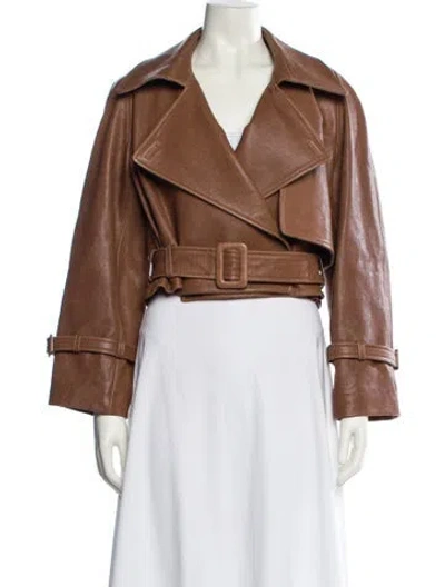 Pre-owned Nour Hammour Lambskin Biker Jacket In Brown
