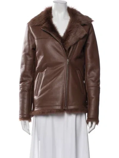 Pre-owned Nour Hammour Lambskin Biker Jacket In Brown