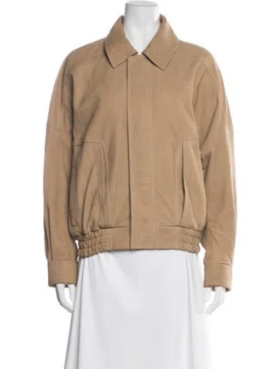 Pre-owned Nour Hammour Lambskin Biker Jacket In Brown