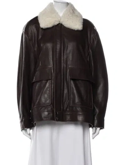 Pre-owned Nour Hammour Lambskin Biker Jacket In Brown