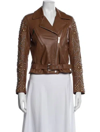 Pre-owned Nour Hammour Lambskin Biker Jacket In Brown