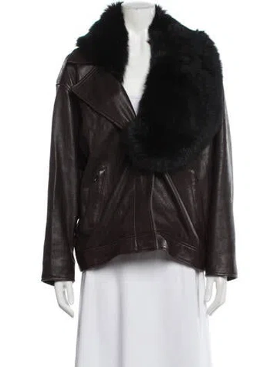 Pre-owned Nour Hammour Lambskin Biker Jacket In Brown