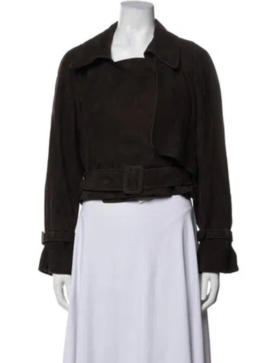 Pre-owned Nour Hammour Lambskin Biker Jacket In Brown